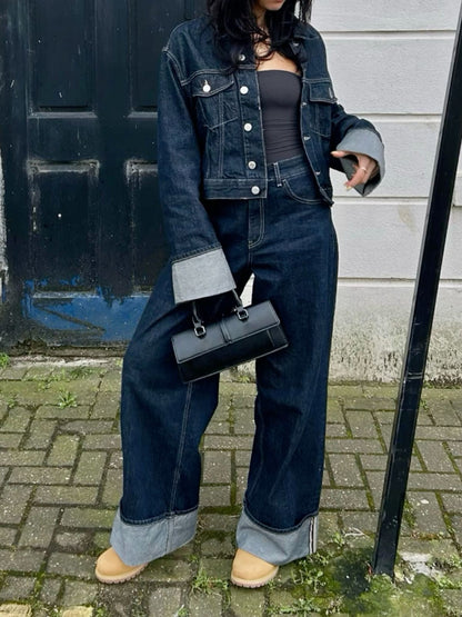 Clara – Set Denim cu Geacă Trucker & Jeans cu Talie Înaltă