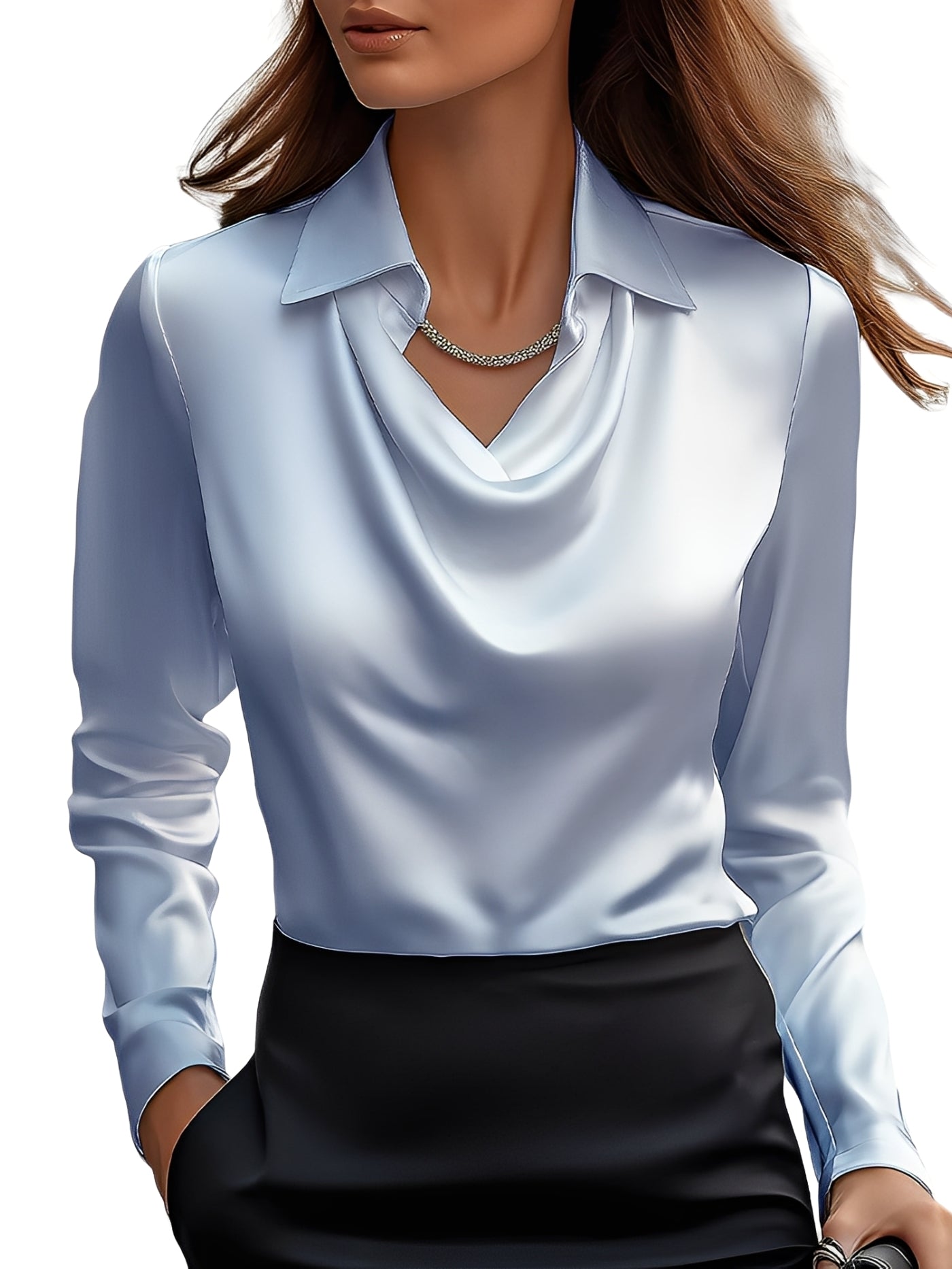 Dionne - Bluză elegantă de damă cu mâneci lungi din satin