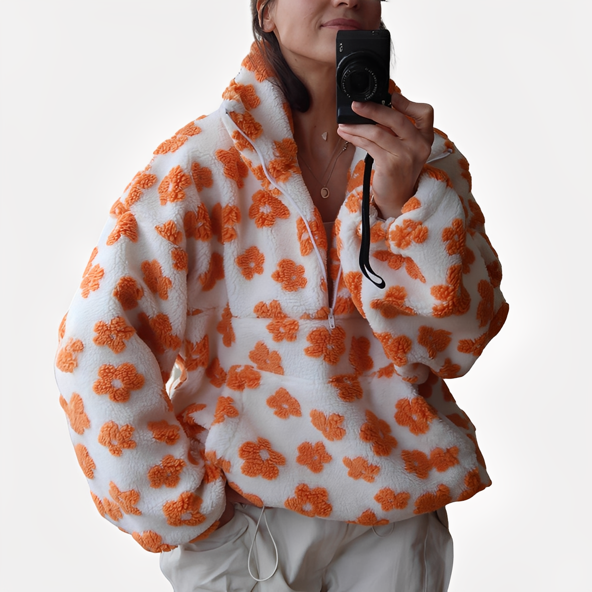 Elizabeth - Pulover Sherpa pentru femei cu model floral rafinat