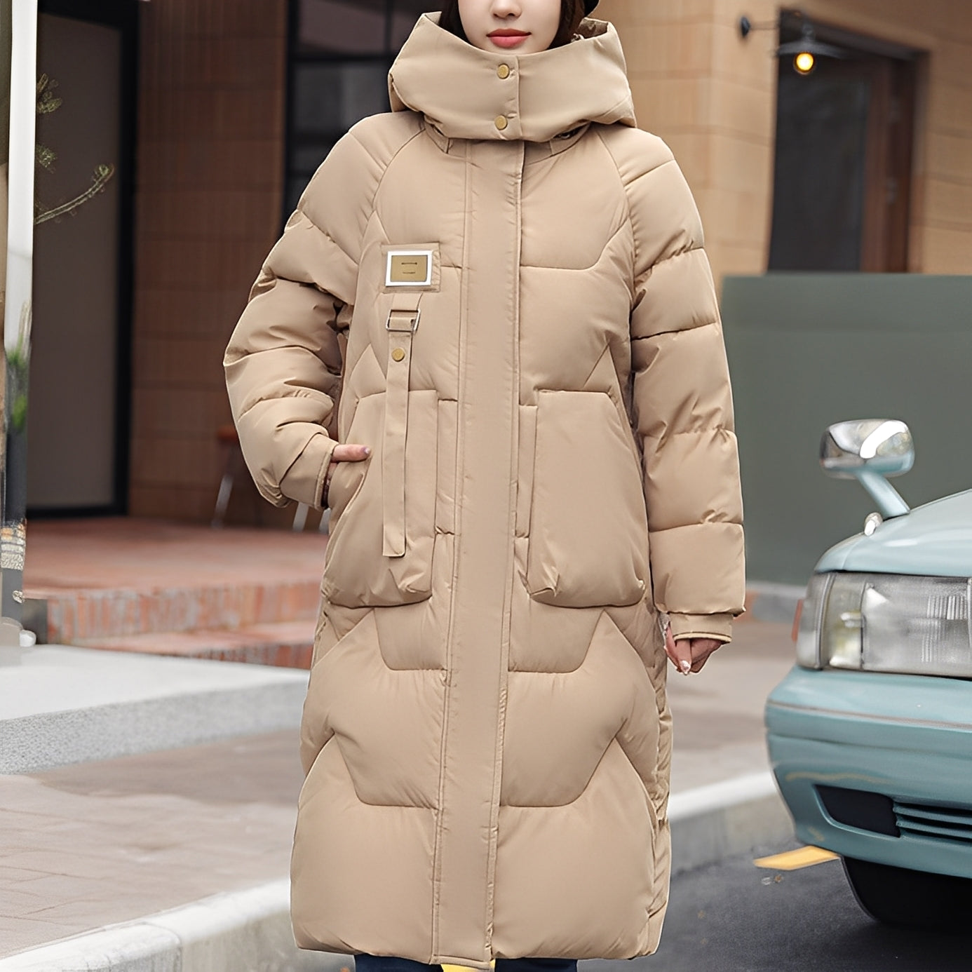 Rexanne - Palton lung și la modă cu glugă pentru femei