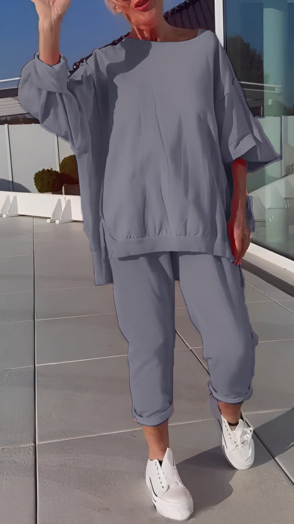 Eleanore - Set confortabil cu tricou larg și pantaloni pentru femei