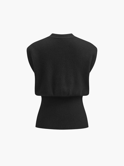 Annalena – Vestă Tricotată cu Butoane și Decolteu în V