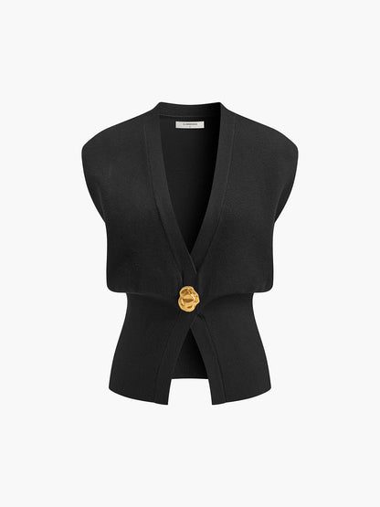 Annalena – Vestă Tricotată cu Butoane și Decolteu în V