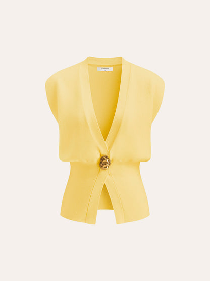 Annalena – Vestă Tricotată cu Butoane și Decolteu în V