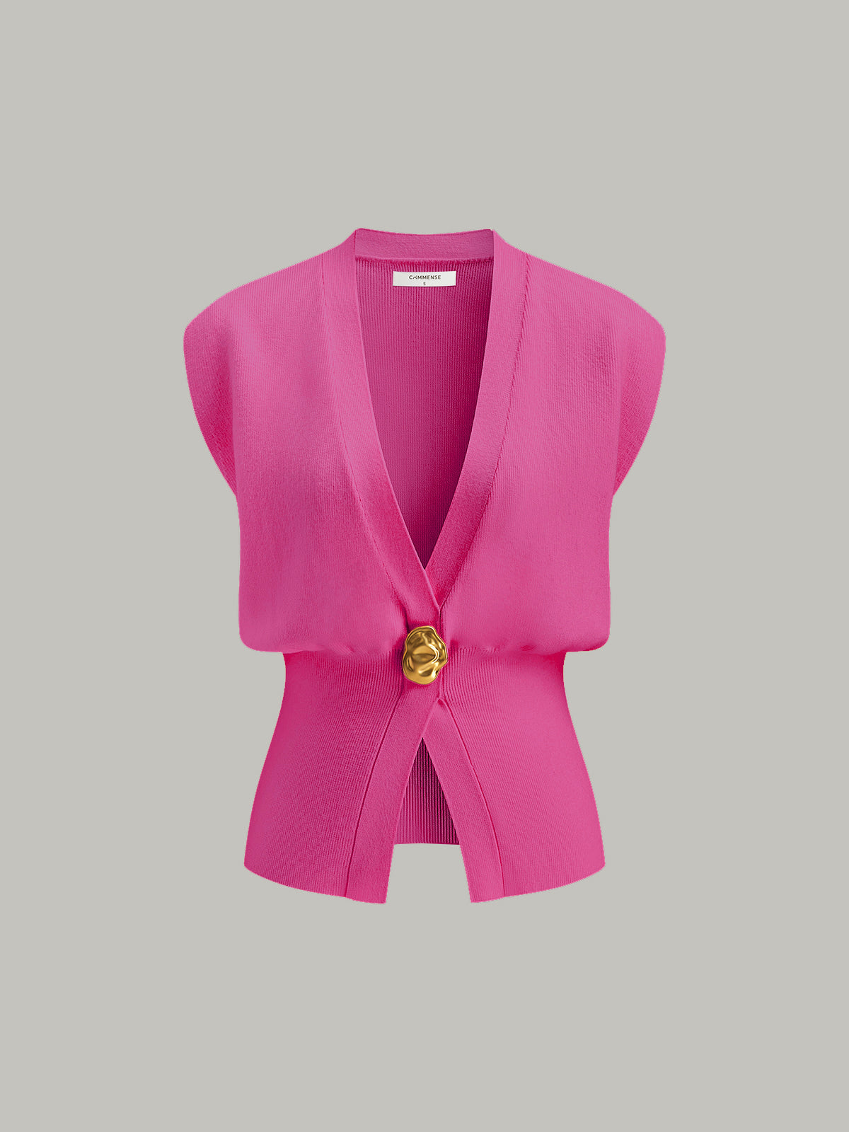 Annalena – Vestă Tricotată cu Butoane și Decolteu în V