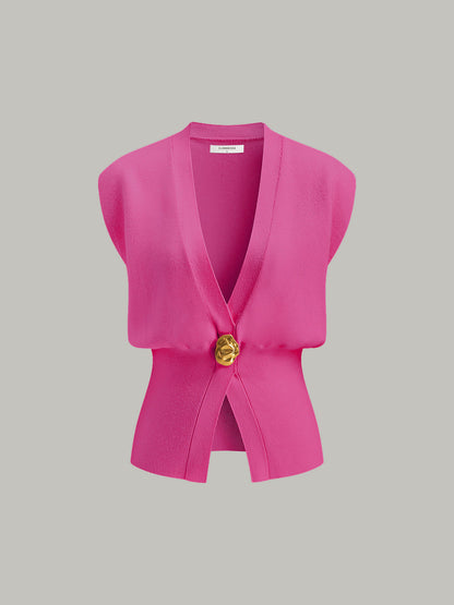 Annalena – Vestă Tricotată cu Butoane și Decolteu în V