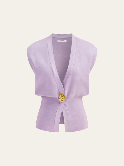 Annalena – Vestă Tricotată cu Butoane și Decolteu în V