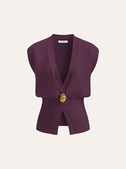 Annalena – Vestă Tricotată cu Butoane și Decolteu în V