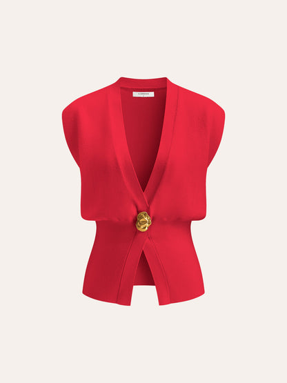 Annalena – Vestă Tricotată cu Butoane și Decolteu în V