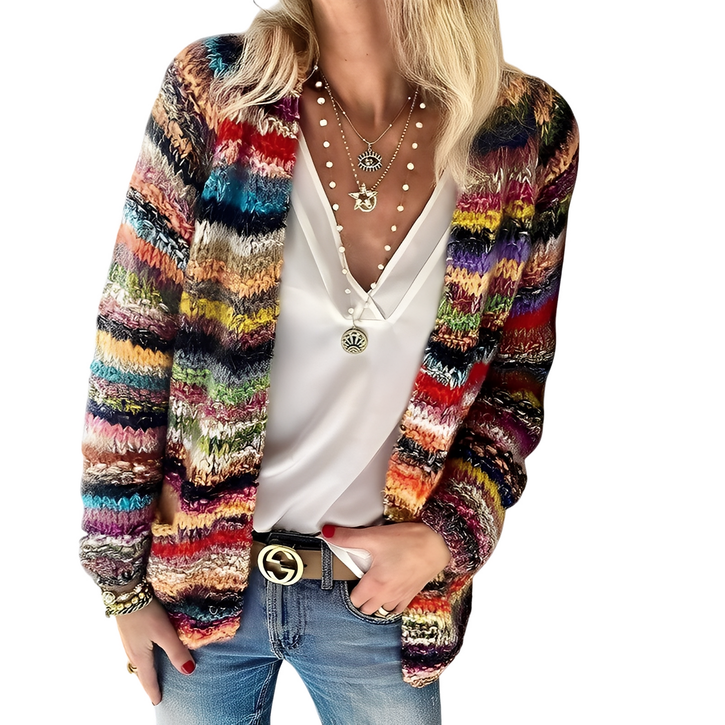 Deonne - Cardigan multicolor și simplu pentru femei