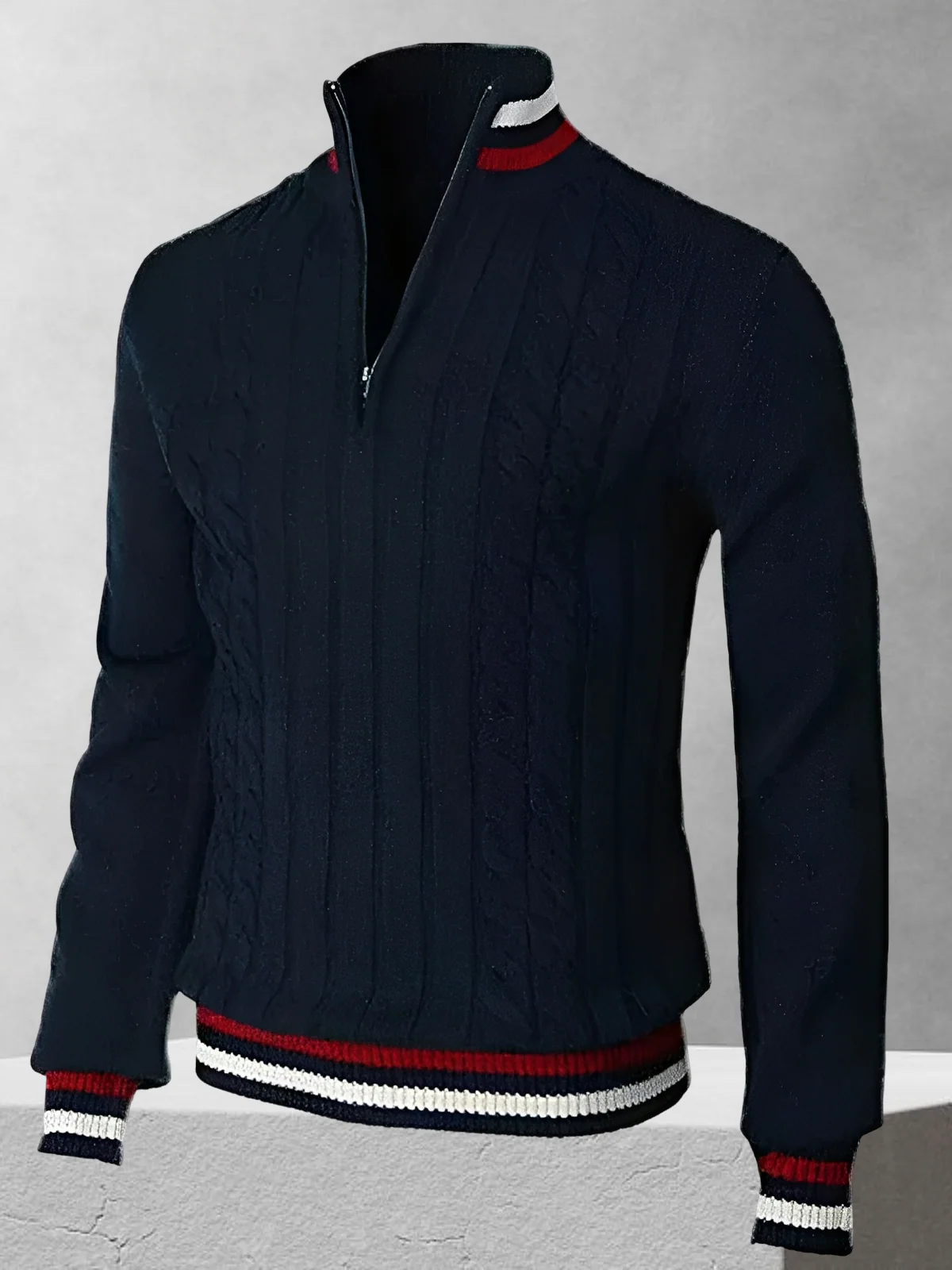 RALPH POLO – Pulover tricotat cu fermoar în stil italian